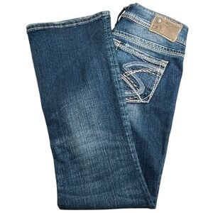 Silver Jeans Co Womens 29X30 Suki Flare Leg Thick Stitch Embroidered Jeans